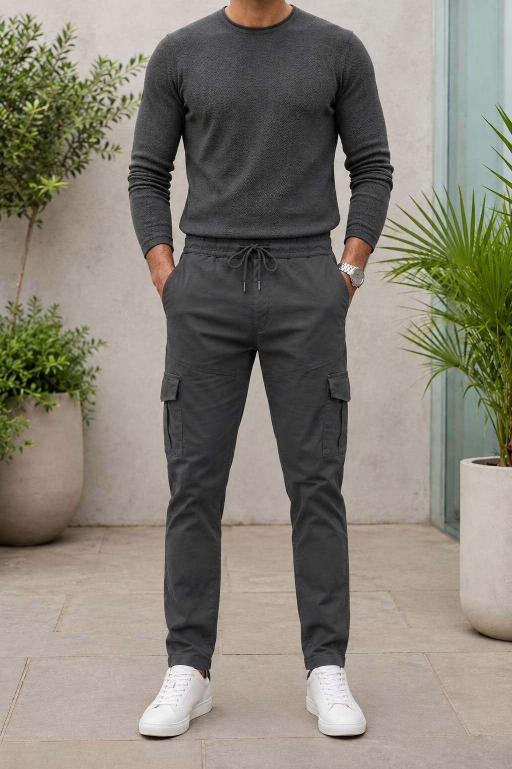 6-pockets Relaxed Fit Cargo-Grey