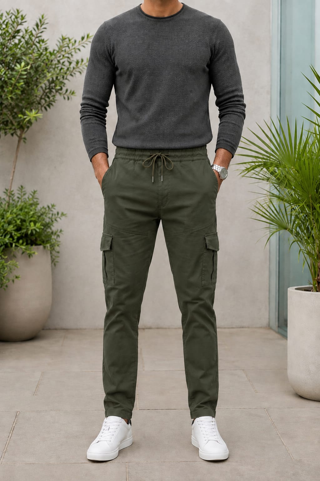 6-pockets Relaxed Fit Cargo-Army Green