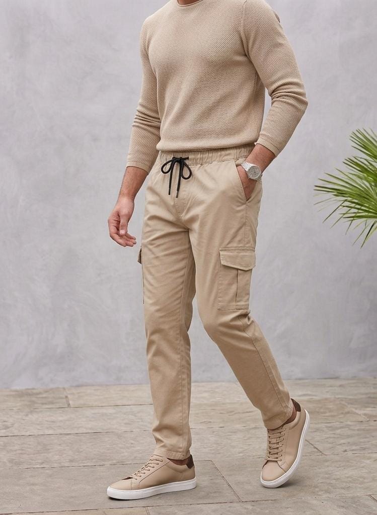 6-pocket Relaxed Fit Cargo-Beige