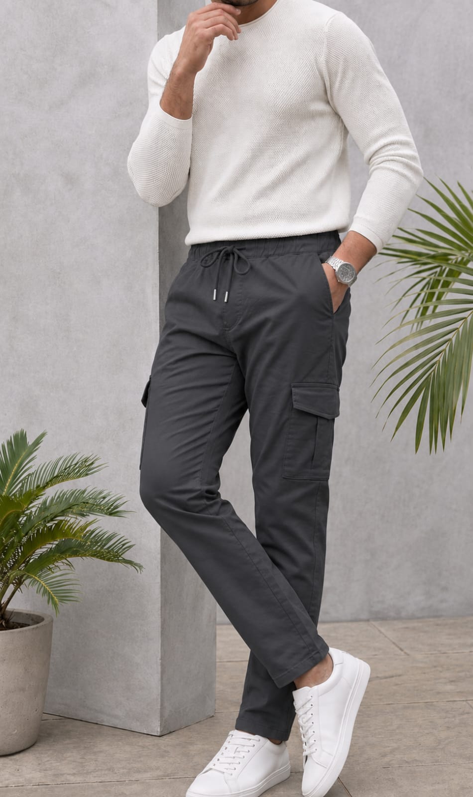 6-pockets Relaxed Fit Cargo-Grey