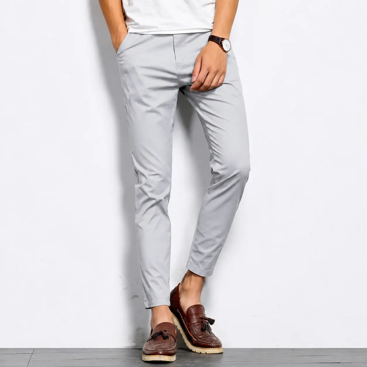 Silver Grey Cotton Chino