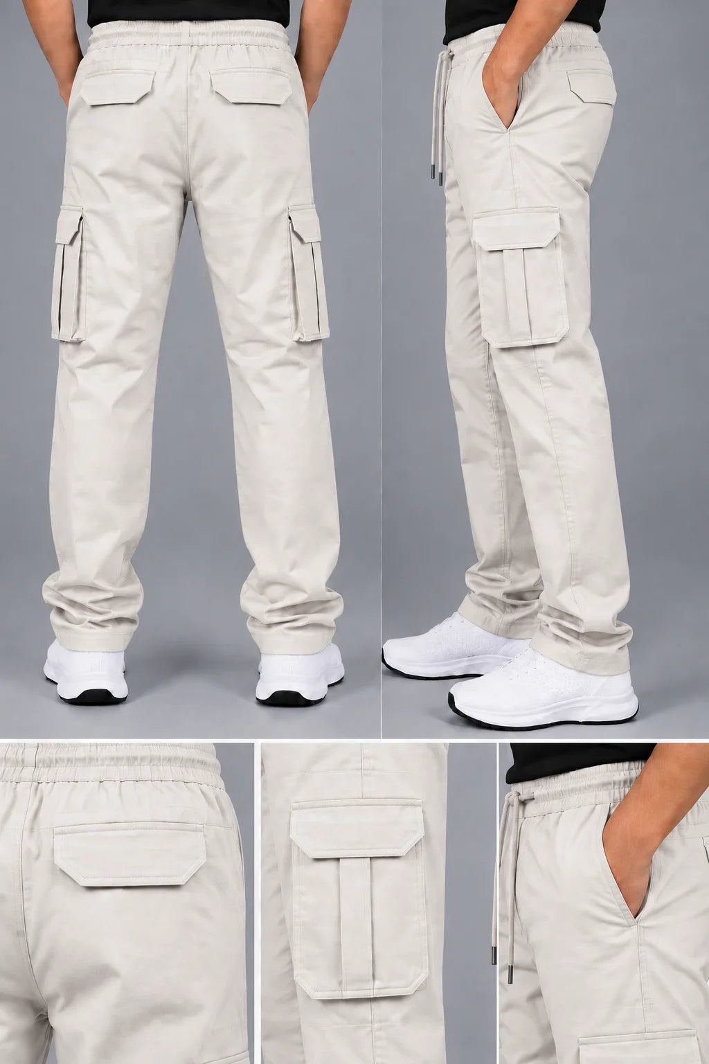6 Pocket Relaxed Fit Cargo -  Cream White