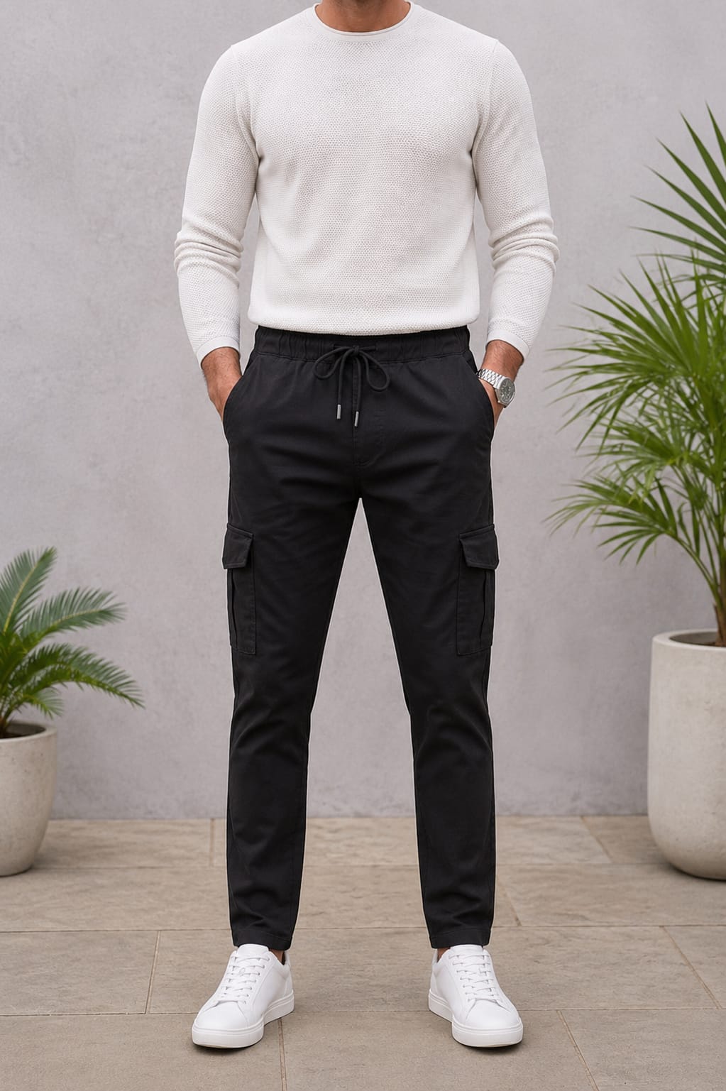 6-pockets Relaxed Fit Cargo-Black
