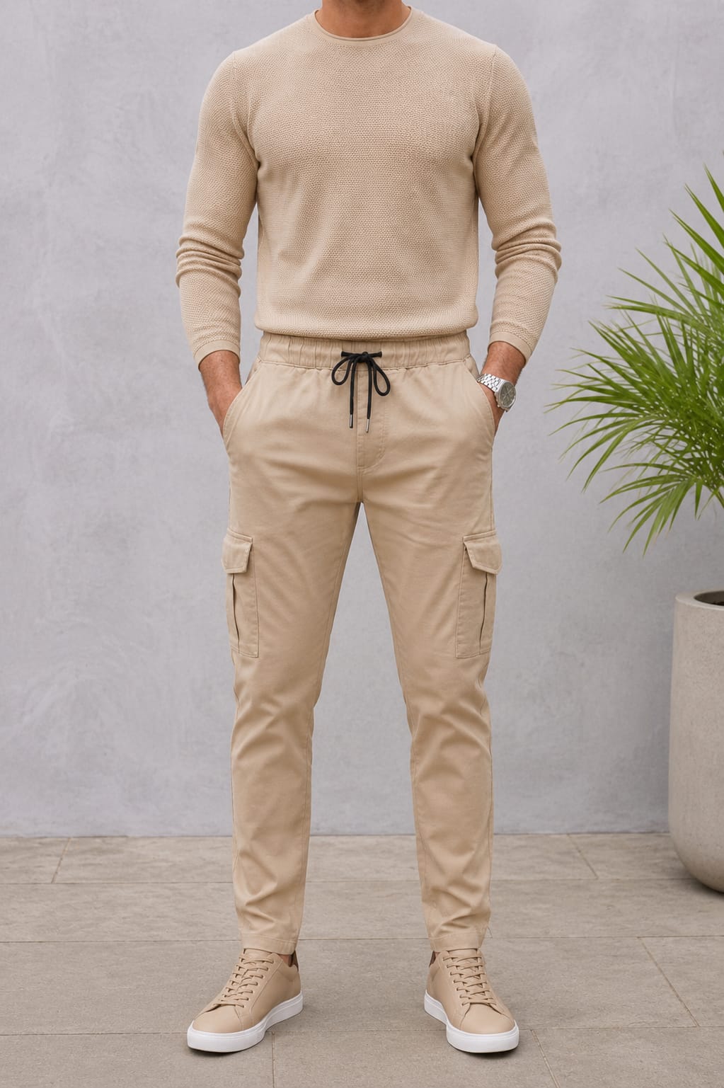 6-pocket Relaxed Fit Cargo-Beige